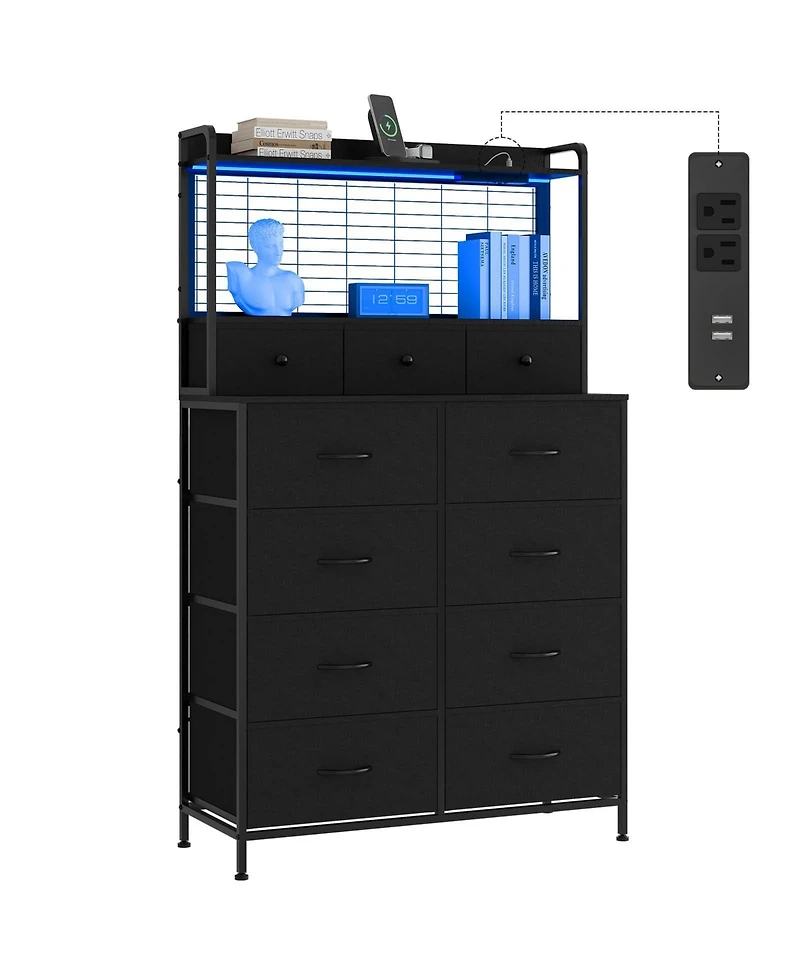 gaomon Smart Dresser with 11 Fabric Drawers, Built-in Charging Station with Wireless Charger