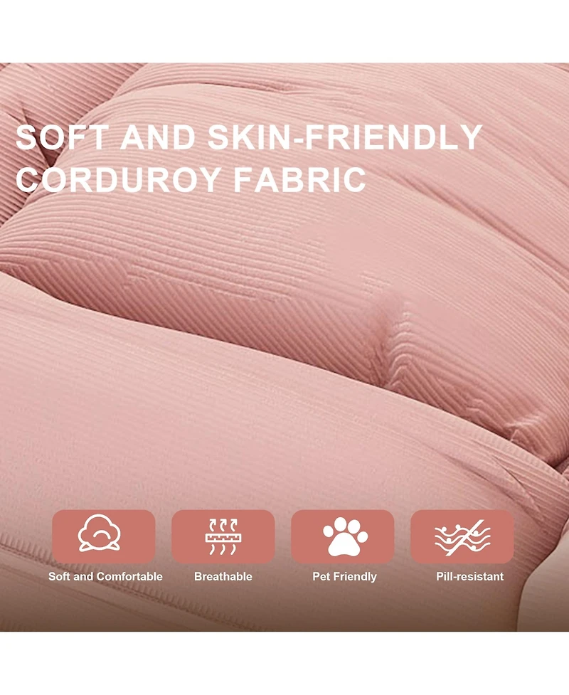 Rainsken 5-Position Adjustable Foldable Lazy Sofa Bed, Space-Saving Corduroy Upholstered Lounge Recliner, Multi-Scene Sleeper Chair for Living Room