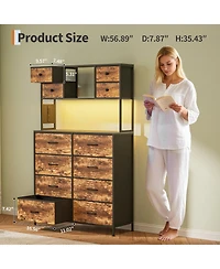 gaomon Dresser for Bedroom, 12-Drawer Fabric Chest with Led Lighting, Power Outlet and Open Shelves