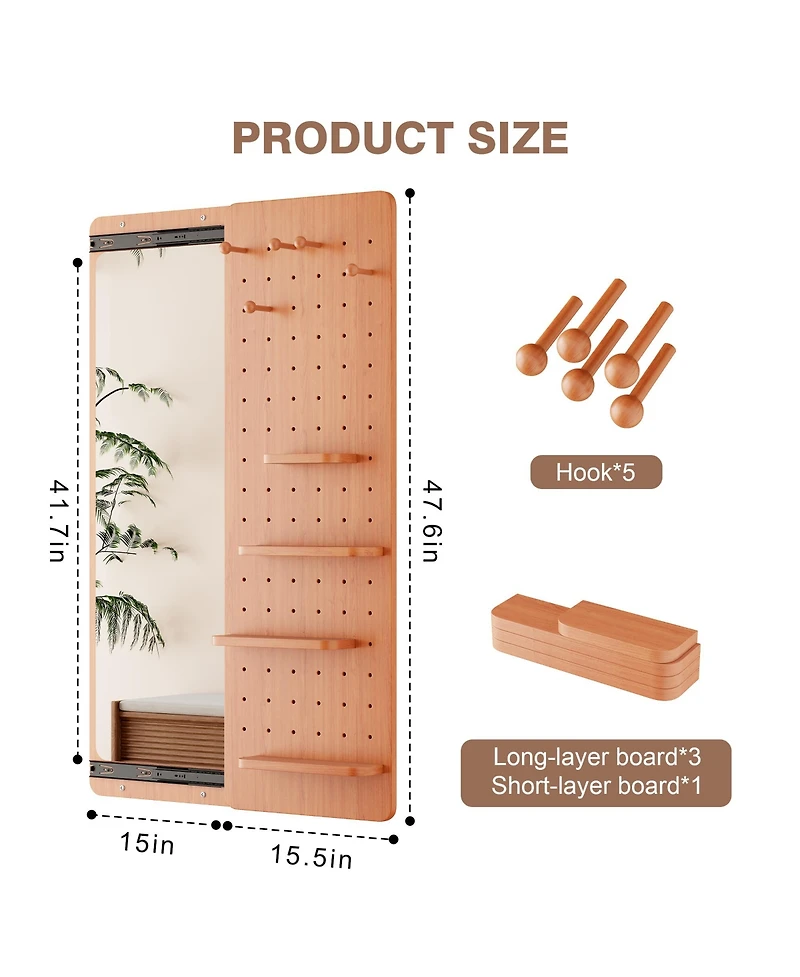 Busdays Full Body Wall Mounted Mirror with Shelf and Hook 47.6 x 15.7 Inch Multifunctional Design Panel for Bedroom Living Room Entryway