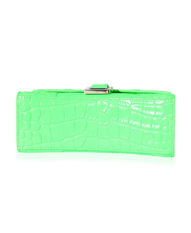 Pre-Owned Balenciaga Fluo Green Shiny Calfskin Crocodile Embossed Xs Hourglass Top Handle