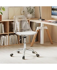 Slickblue Armless Rolling Office Chair Swivel Pu Leather Cushion Clear