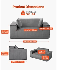 Sugift 63-Inch 2-Seat Corduroy Loveseat Sofa Couch for Living Room