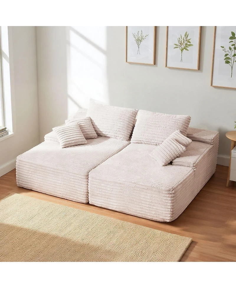 Sugift 82.7-Inch Double Chaise Corduroy Sectional Sofa with Deep Seat