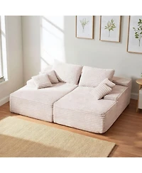 Sugift 82.7-Inch Double Chaise Corduroy Sectional Sofa with Deep Seat