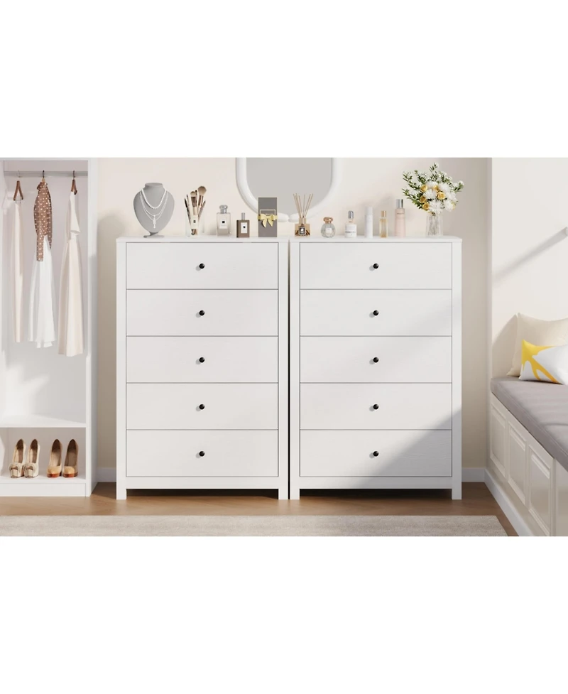 gaomon Modern 5 Drawer Wooden Dresser Chest, Tall Cabinet with Deep Storage Drawers, Metal Knobs