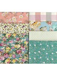 Gnuadz 7 Piece Cotton Fabric Fat Quarter Patchwork Quilting Set, Peony & Lily Print, 18" x 22