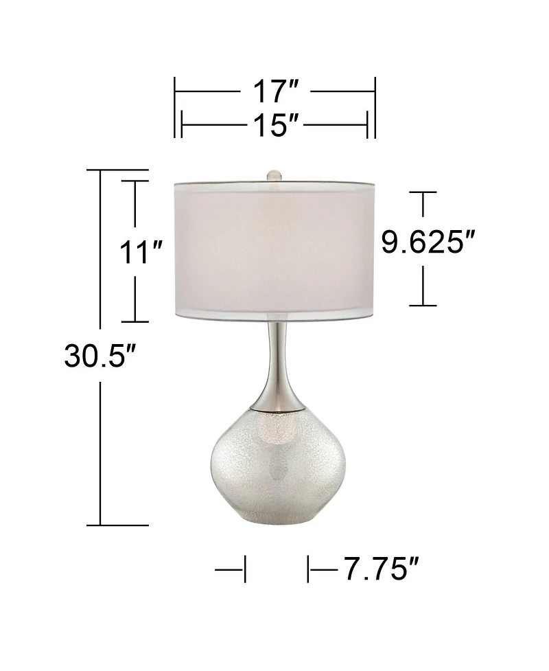 Possini Euro Design Swift Modern Table Lamp 30 1/2" Tall Mercury Glass with Dimmer Double Drum Shade for Bedroom Living Room House Bedside Nights