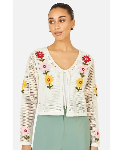 Yumi Women's Crochet Embroidered Flower Cardigan