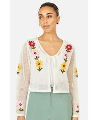 Yumi Women's Crochet Embroidered Flower Cardigan