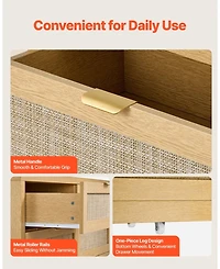 Sugift 6 Drawer Rattan Dresser, Natural Rattan Chest with Metal Handle for Bedroom