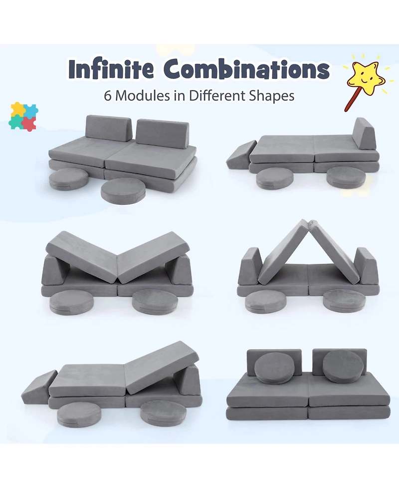 Sugift 6 Piece Modular Kids Play Couch Set with Washable Covers