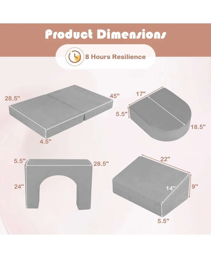 Sugift 8 Piece Modular Kids Play Couch with Soft Fabric Upholstery