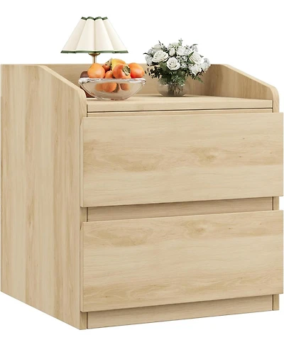 gaomon Nightstand with Drawers Bedside Table Light Wood End Table Modern Bed Side Table 2 Drawers Night Stand Drom Side Table Curved with Handle