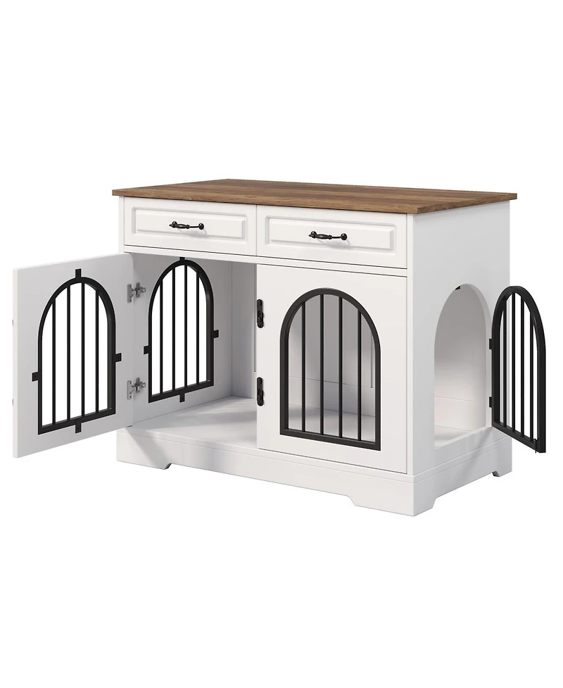 6thdruple 43.3" Indoor Pet House for Medium Large Dogs, Heavy Duty Wooden Dog Kennel with 2 Storage Drawers, End Table Furniture Crate