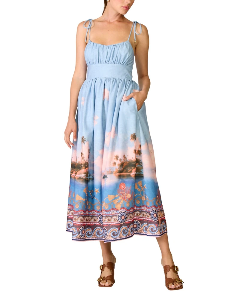 Line & Dot Women's Pernille Square Neck Sleeveless Printed Midi Dress