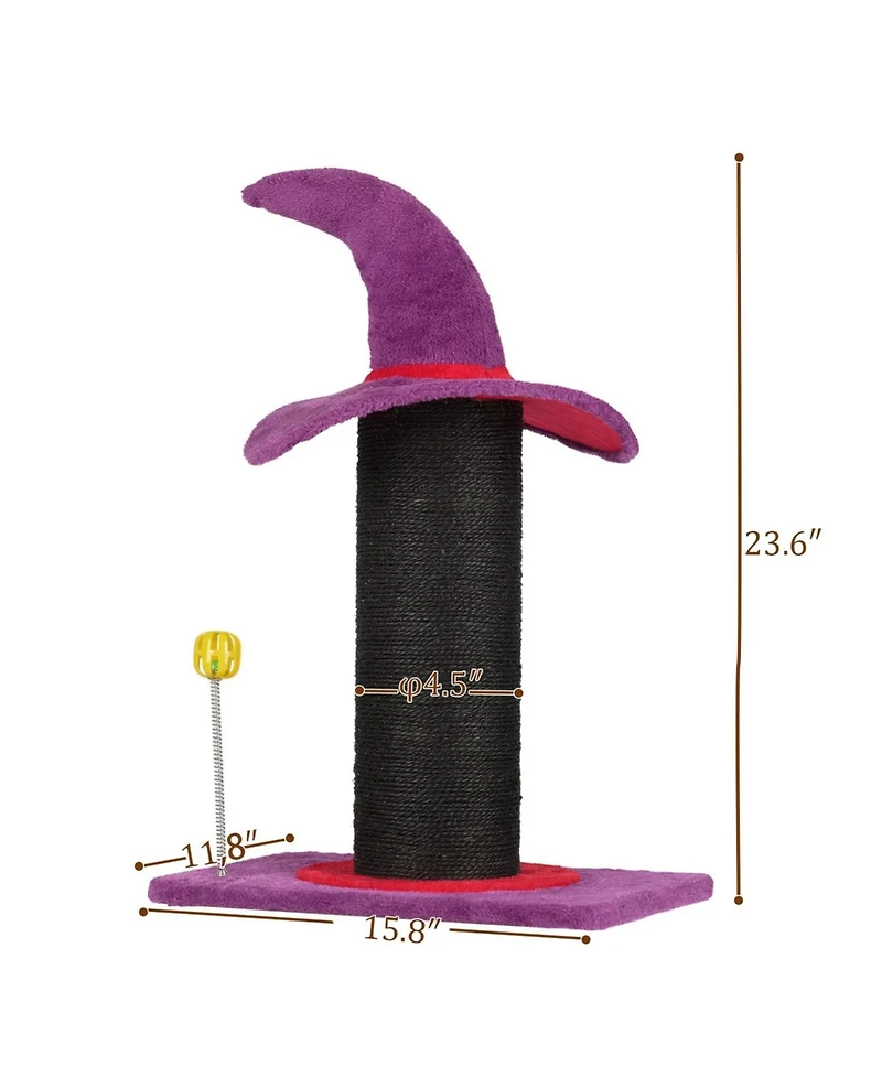 Zeus and Ruta Cat Scratching Post Wizard Hat Design Sisal Scratcher Spring Ball Toy Stable Base Indoor
