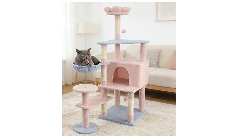Zeus & Ruta Large Condo Cat Tree with Removable Floral Cushion Hammock