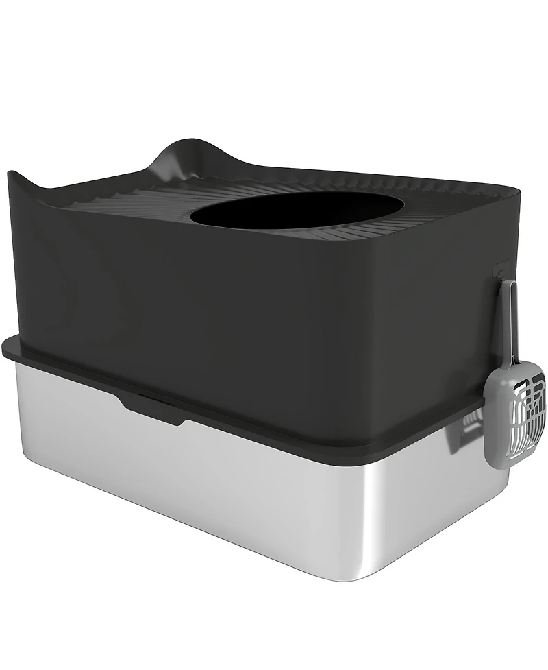 Zeus and Ruta Cat Litter Box with Scoop, Top-Entry Design, Non-Slip Pads, Odor Control, Easy Cleanup, Jumbo Capacity