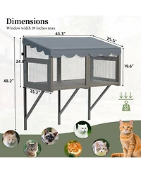 Zeus and Ruta Cat Catio Window Enclosure with Wooden Mount, Expandable Multi-Level Design, Secure Locks