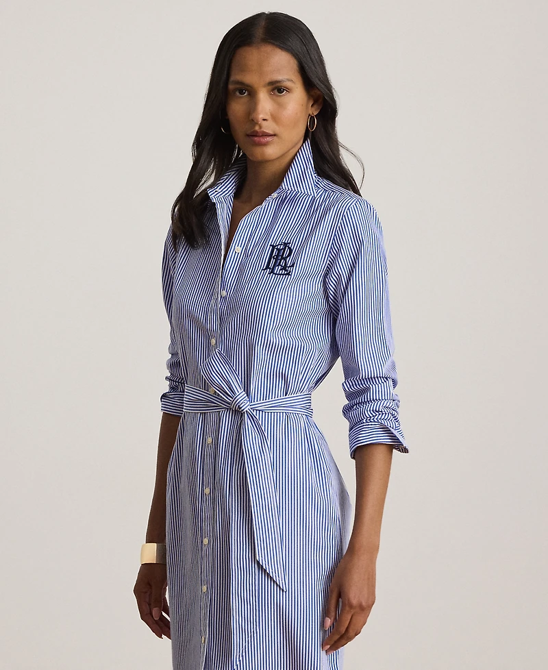 Lauren Ralph Petite Striped Point Collar Broadcloth Shirt Dress
