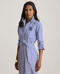 Lauren Ralph Petite Striped Point Collar Broadcloth Shirt Dress