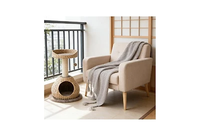 Zeus and Ruta 28 Inch Hand Made Cat Tree Tower with Jump Platform for Indoor Cats