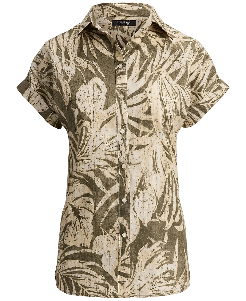 Lauren Ralph Petite Point Collar Relaxed-Fit Print Shirt
