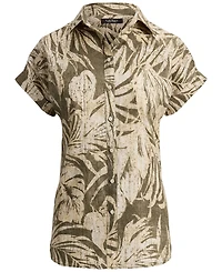 Lauren Ralph Petite Point Collar Relaxed-Fit Print Shirt