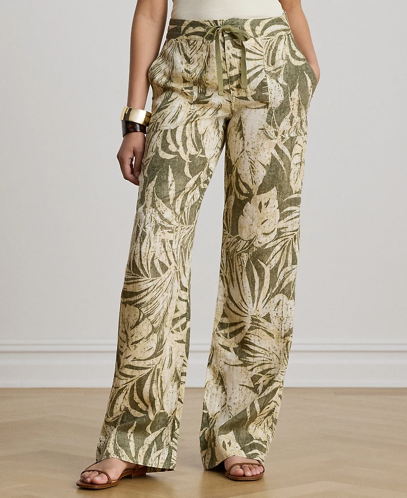 Lauren Ralph Petite High-Rise Palm-Frond-Print Wide-Leg Pants