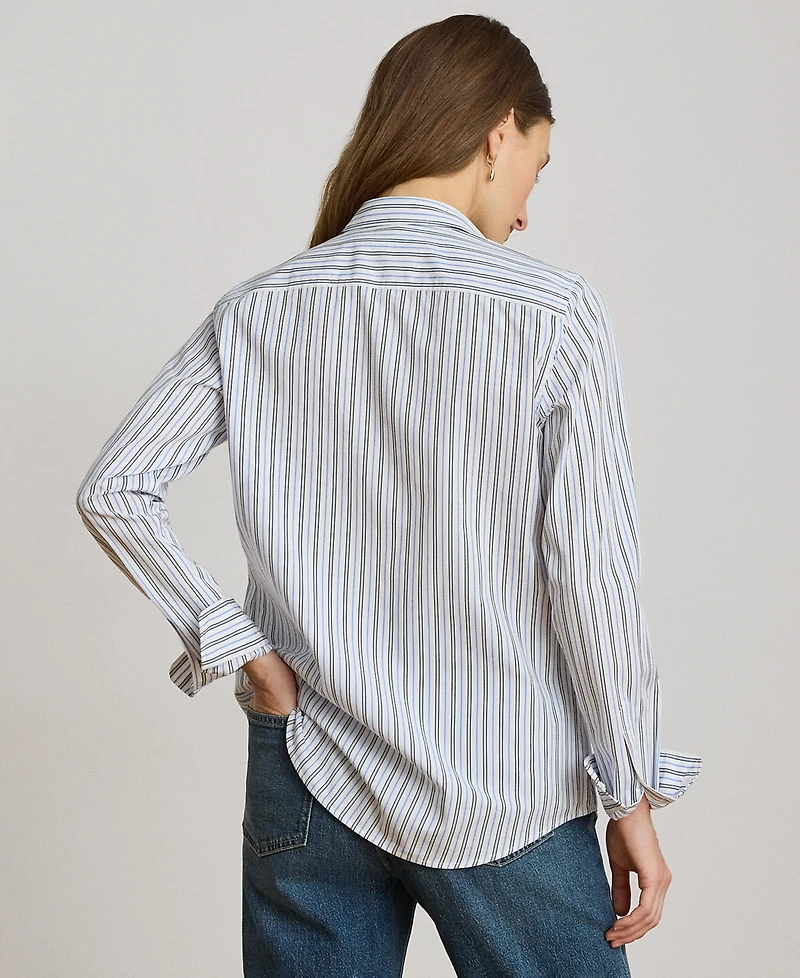 Lauren Ralph Petite Point Collar Classic Fit Striped Broadcloth Shirt