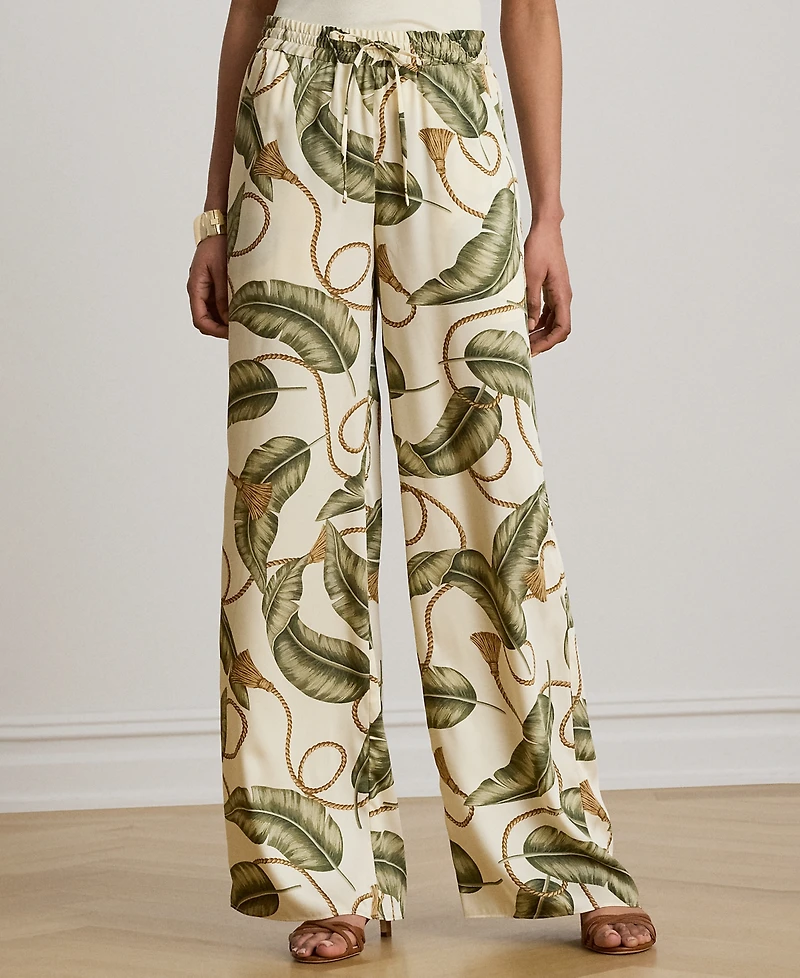 Lauren Ralph Petite High-Rise Rope-Print Twill Wide-Leg Pants