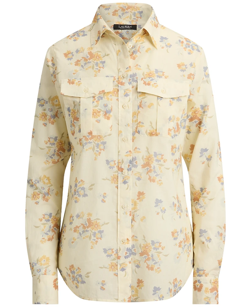 Lauren Ralph Petite Point Collar Classic Fit Floral Voile Shirt