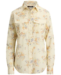 Lauren Ralph Petite Point Collar Classic Fit Floral Voile Shirt