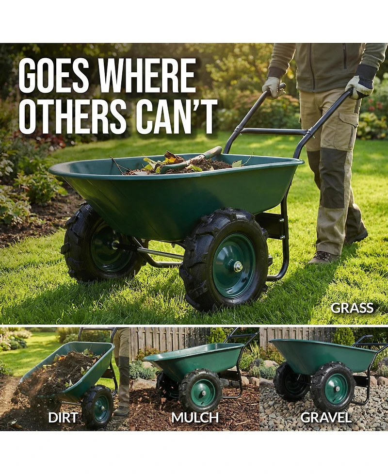 Best Choice Products Heavy Duty Dual-Wheel Wheelbarrow Garden Cart w/Built in Stand, 500lb Capacity, Extra Large Wheels