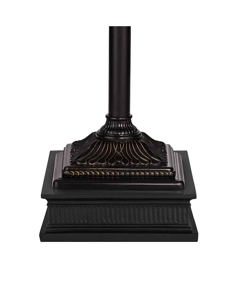 Regency Hill Garver Rustic Retro Torchiere Floor Lamp with Riser Tall Oil Rubbed Side Light Amber Glass for Living Room Reading