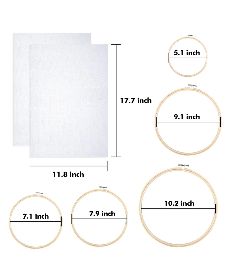 Gnuadz 304 Pack Embroidery Kit 200 Colors Threads 5 Hoops 2 Aida Cloth Tools Set Beginners Adults