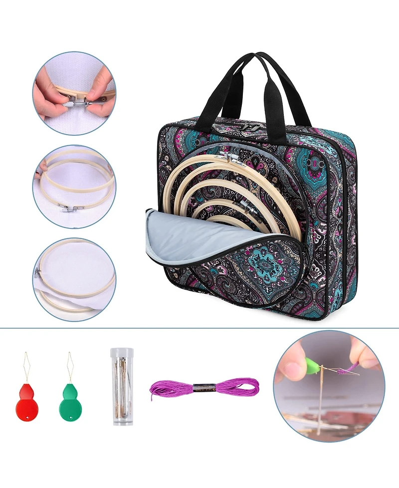 Gnuadz Embroidery Kit Project Bag Portable Craft Carry Case Starter Supplies Storage Cross Beginners Adults Totem