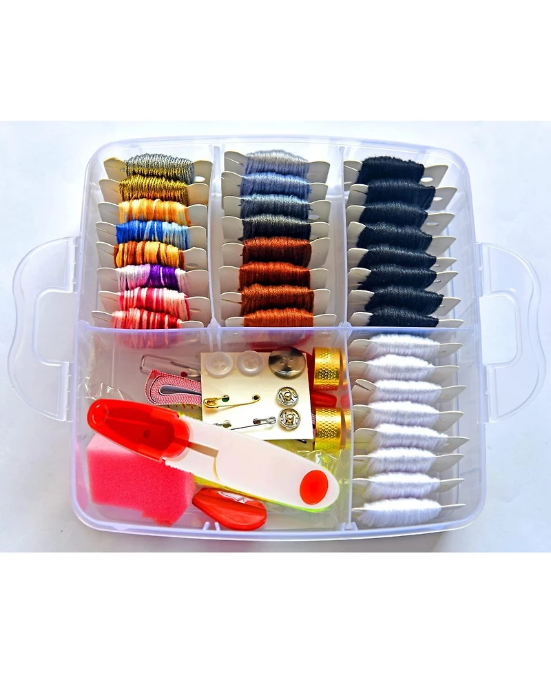 Gnuadz 188 Embroidery Floss Set Cross Threads Friendship Bracelet String 2-Tier Transparent Box Bobbins Kits