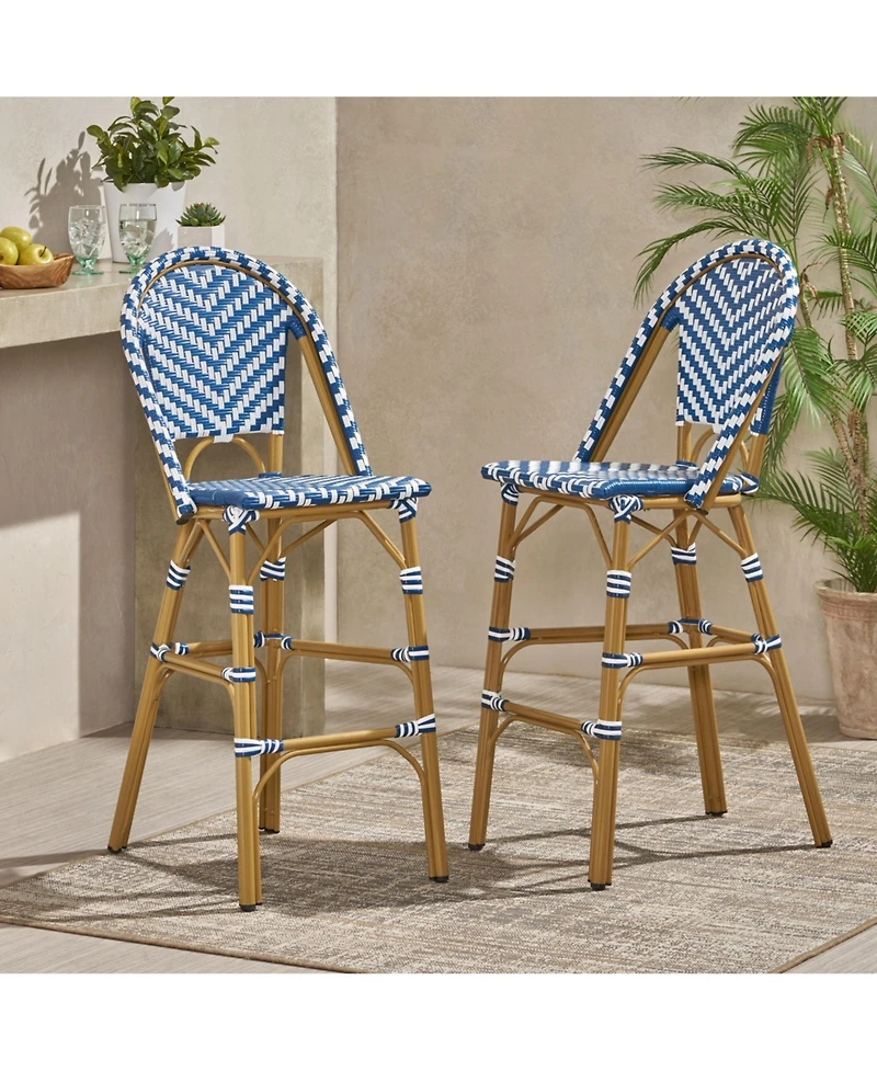 sumyeg Outdoor Pe Rattan French Barstool with Aluminum Frame Set of 2