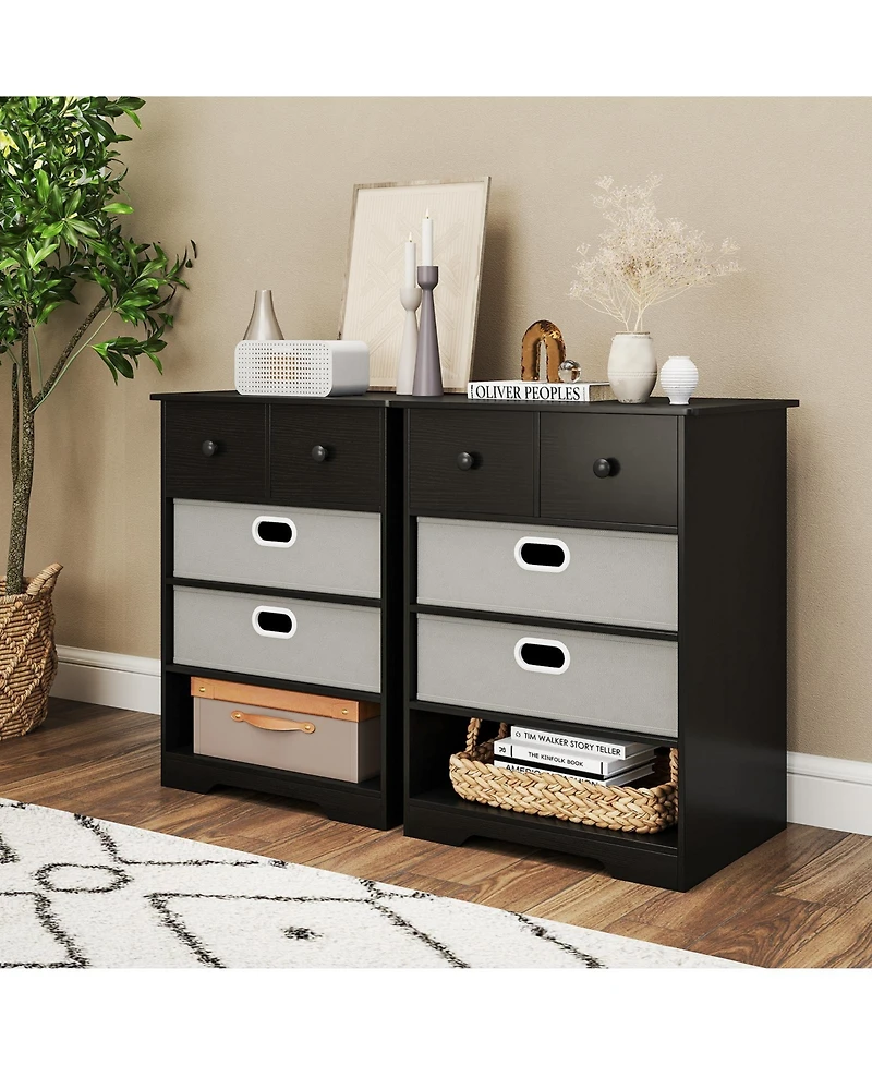 Slickblue 4-Drawer Storage Dresser with Open Shelves Modern Design