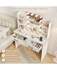 Sugift Vanity Set with Lighted Mirror Stool and Power Outlet