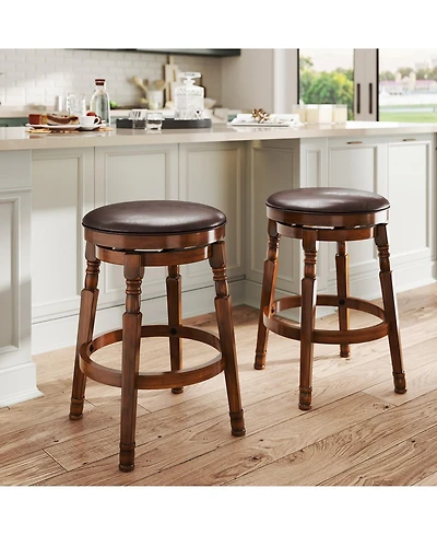 sumyeg Set of 2 Swivel Leather Padded Bar Stools