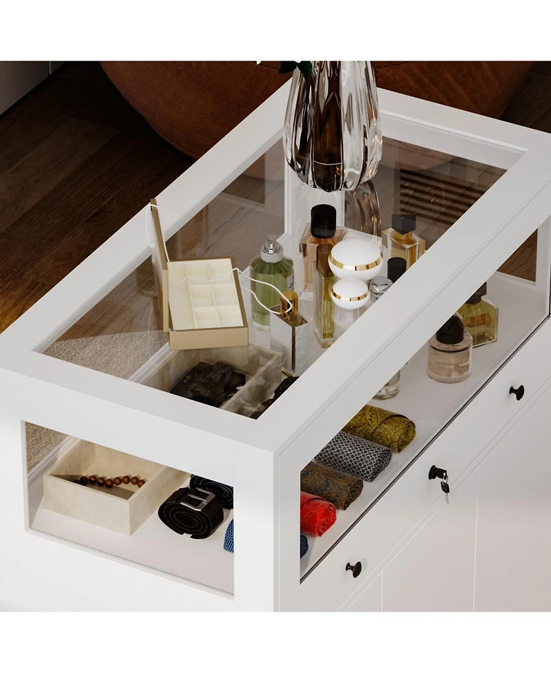 Famapy Storage/Display Cabinet with Glass Top , Bedroom Dresser Armoire Island
