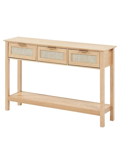 Sugift Rattan Console Table, 3 Storage Drawers, for Entryway, Living Room
