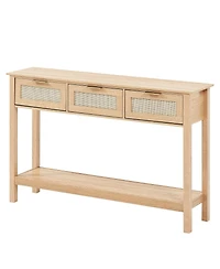 Sugift Rattan Console Table, 3 Storage Drawers, for Entryway, Living Room