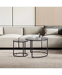 Sugift Nesting Coffee Table Set of 2, 23.6" Round Glass Tables for Small Spaces