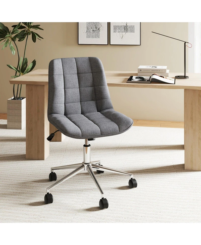 Gouun Armless Upholstered Rolling Vanity Chair with Adjustable Height