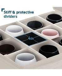 StorageBud Wine Glass Storage Box with Dividers, Quilted Stackable Stemware Case, Hard Shell China Container for 12 Glasses, Moving & Organization