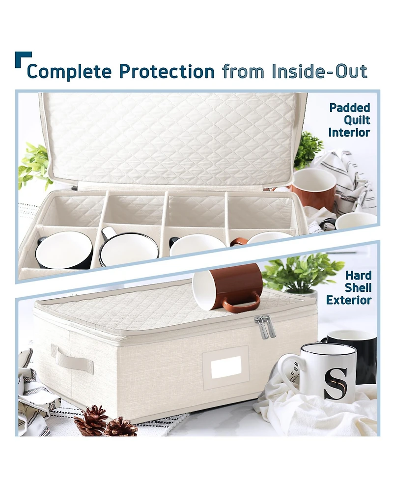 StorageBud Fine China Storage Containers, 5 Piece Quilted Dish Storage Containers, Mug, Cup, and Plate Dish Organizer with Felt Dividers